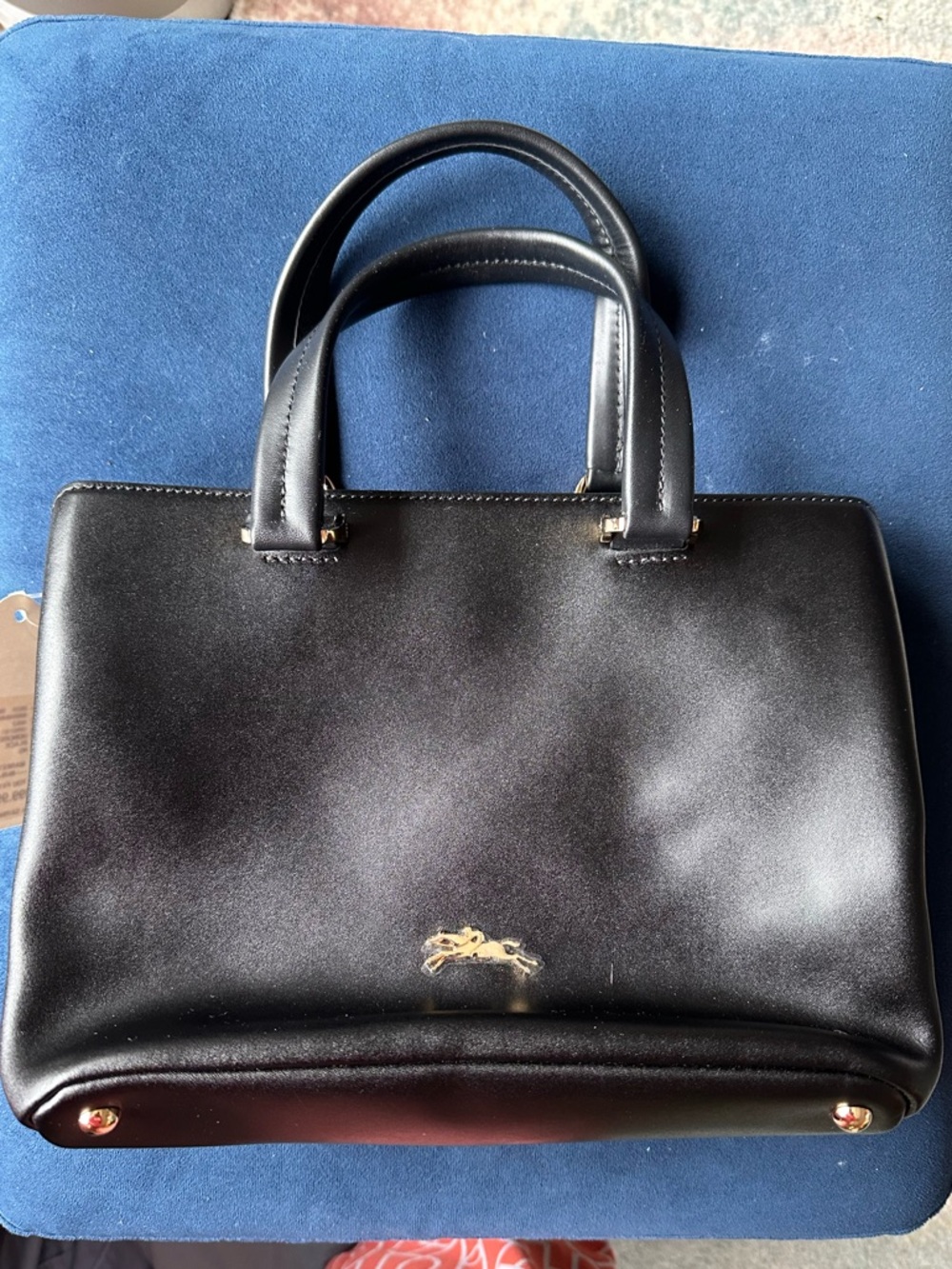 Longchamp Honoré 404 Small Black Leather Tote Top Handle Gold Logo NWT - Picture 3 of 7